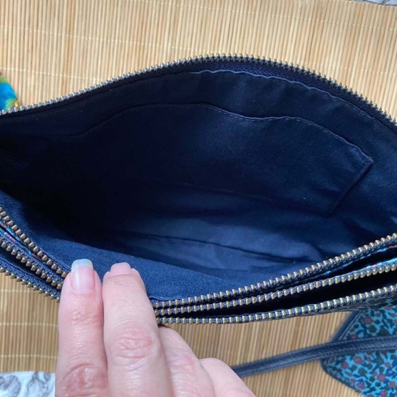 Coach Nylon Blue Floral Bag With Matching Leather Wristlet - Picture 9 of 16